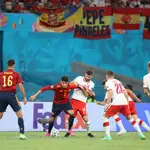 Pancartas en un partido de España en la primera fase