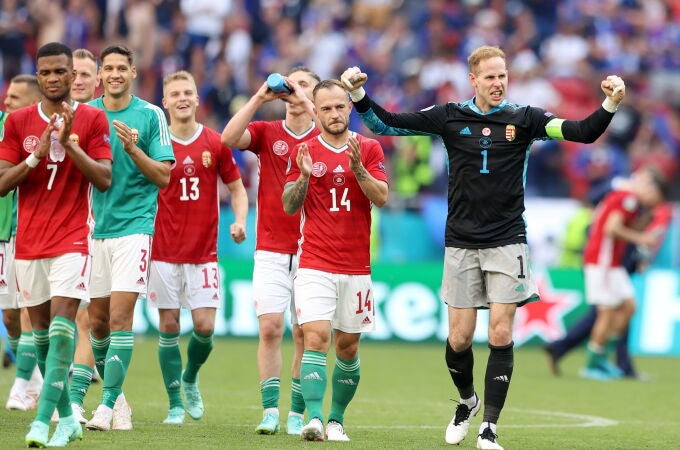 La selección de Hungría celebra su empate ante Francia en la primera fase de la Eurocopa