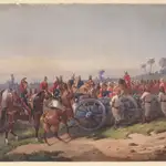 «Amotinados a punto de ser ajusticiados mediante cañones» (1858), acuarela de Orlando Norie (1832-1901)