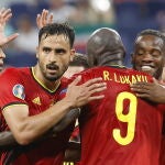 Los jugadores de Bélgica celebran el gol de Lukaku, que sentenciaba a Finlandia