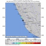Mala (Peru), 22/06/2021.- A handout shakemap made available by the United States Geological Survey (USGS) shows the location of a 5.8-magnitude earthquake off the coast of Mala, south of Lima, Peru, late 22 June 2021 (issued 23 June 2021). (Terremoto/sismo, Estados Unidos) EFE/EPA/USGS HANDOUT HANDOUT EDITORIAL USE ONLY/NO SALES