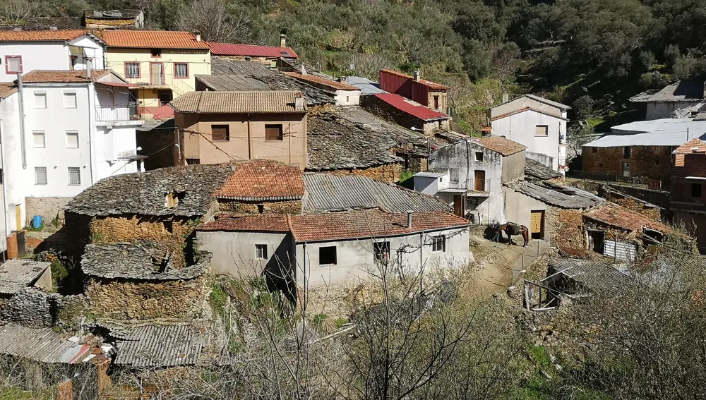 Vista de las casas tradicionales de Las Hurdes.