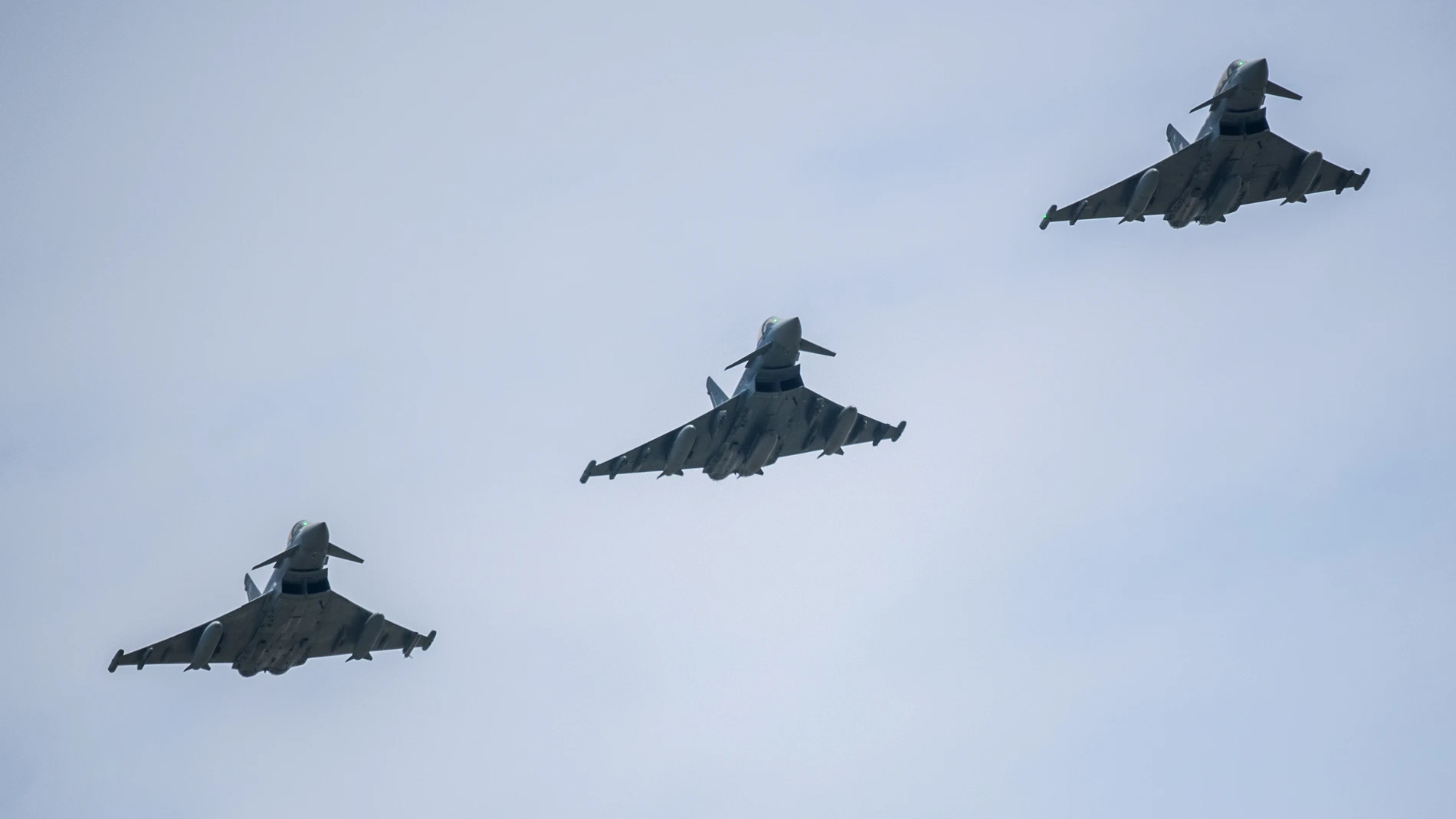 Tres Eurofighters Typhoon en una foto de archivo