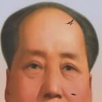 Un pájaro sobrevuela el cartel de Mao Zedong durante la ceremonia del centenario del Partido Comunista Chino