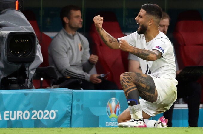 Insigne celebra el gol que marcó a Bélgica, que terminó dando la clasificación a Italia para las semifinales de la Eurocopa