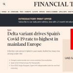 “La variante Delta hace que la tasa de Covid-19 en España sea la más alta de la Europa continental”, dice el titular del periódico inglés
