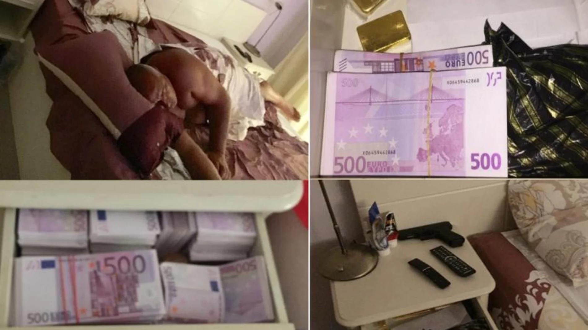 Fotos publicadas en junio de 2020 en las que Borisov aparece semidesnudo durmiendo en su cama, con una pistola, rodeado de billetes y lingotes de oro.