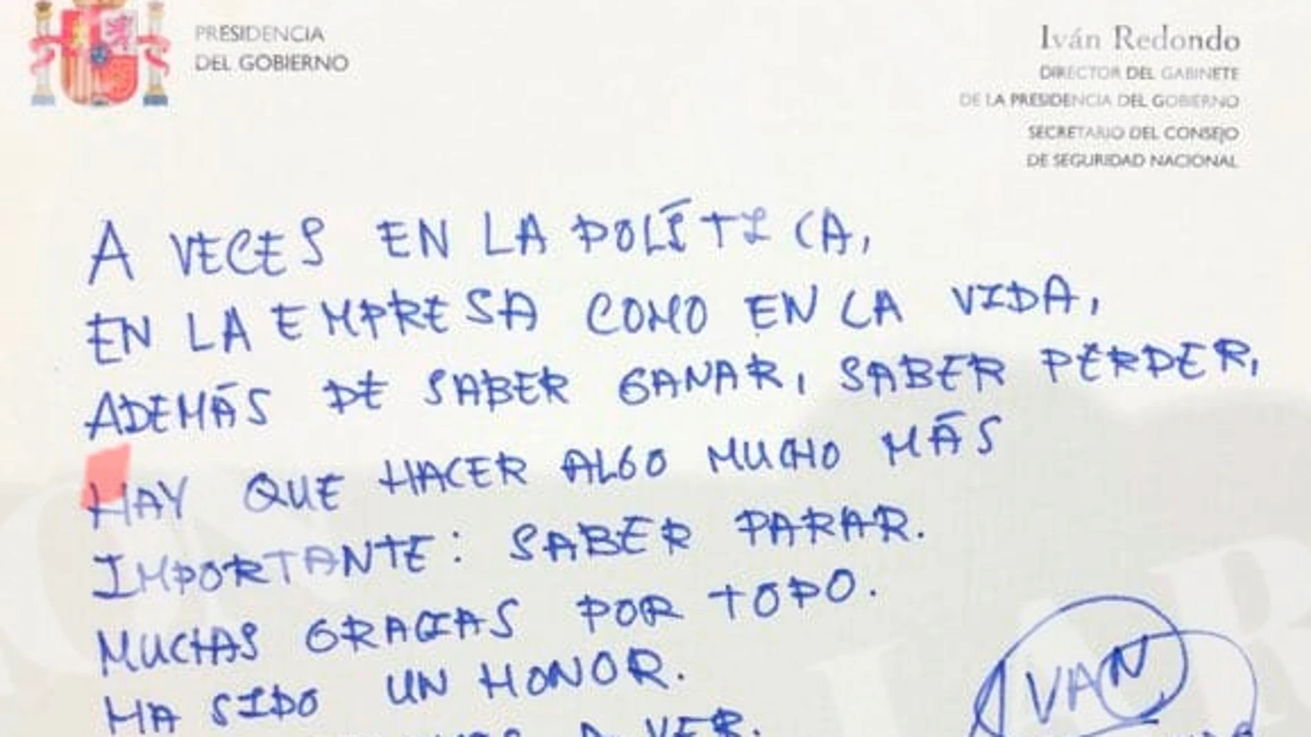 Carta de despedida de Iván Redondo