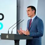 El presidente del Gobierno, Pedro Sánchez, durante una comparecencia en La Moncloa