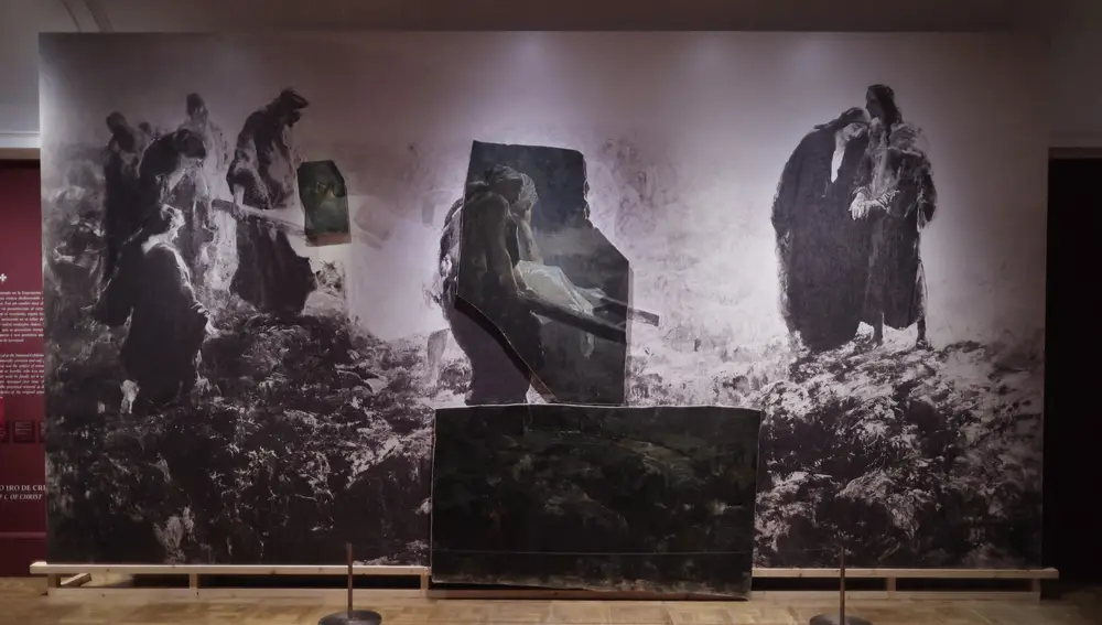 El Museo Sorolla ha recompuesto, a partir de una fotografía, las tres piezas que quedan de &quot;Entierro de Cristo&quot;, ofreciendo una idea a cómo sería la pintura original