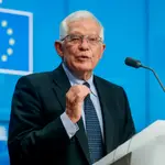 Josep Borrell se dirige a la Prensa tras el Consejo de Ministros de Exteriores de la UE celebrado hoy en Bruselas