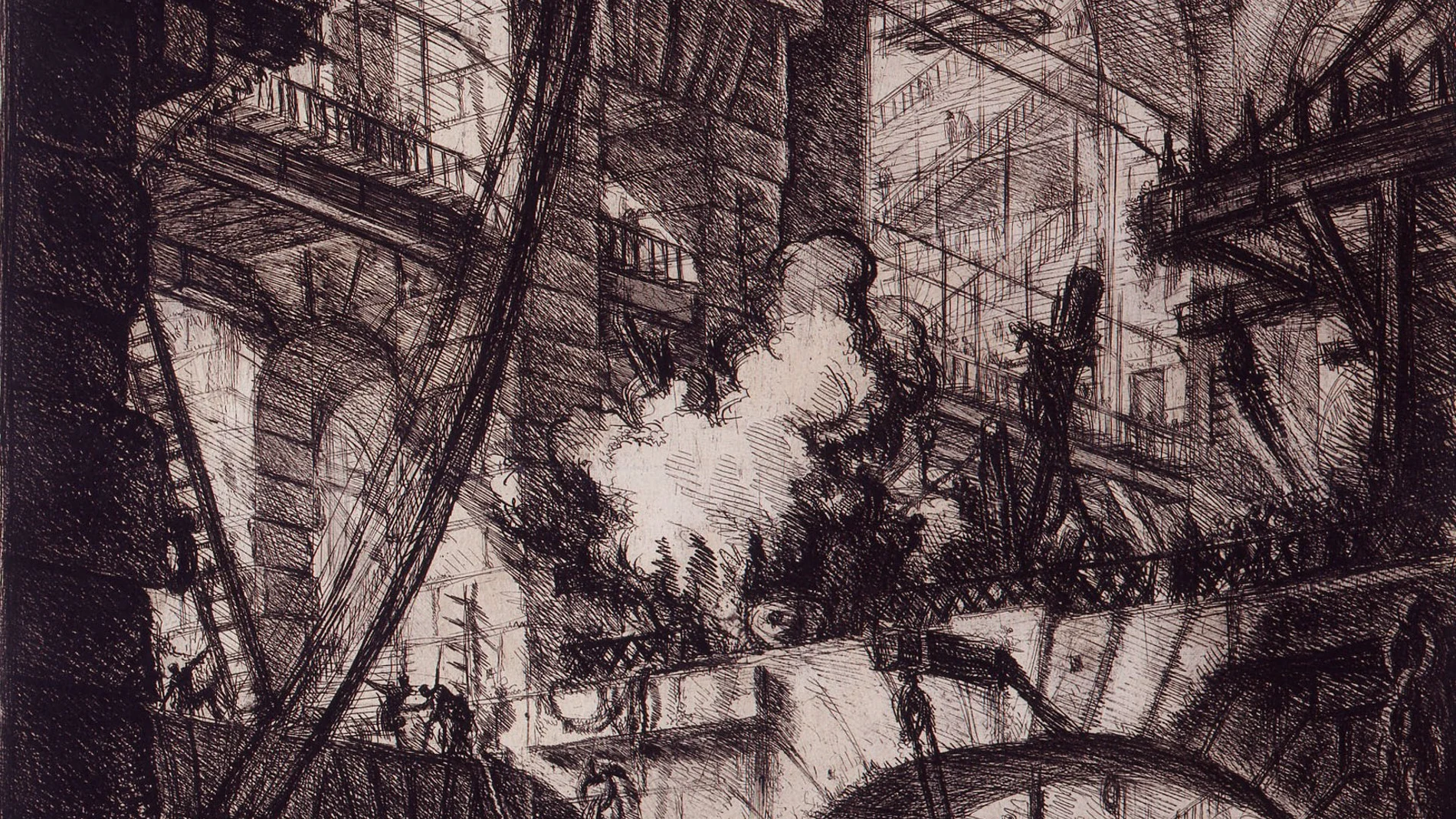 Giovanni Battista Piranesi, La prisión de la hoguera, aguafuerte. Carceri d'invenzione, VI, 1761 (2ª ed.)