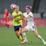 Megan Rapinoe, estrella de la selección USA de fútbol, en la derrota ante Suecia