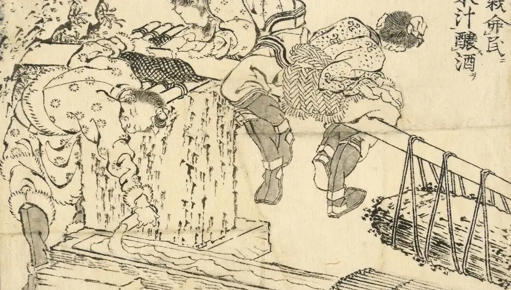 &quot;Yi Di ordena a la gente que use jugo de arroz para preparar vino&quot;, de Hokusai