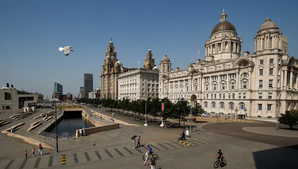 A view of Liverpool's Three Graces after the city lost its UNESCO World Heritage status, in Liverpool