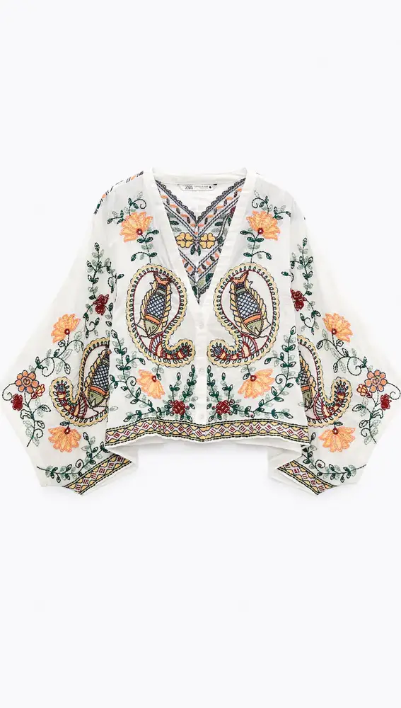 Blusa de algodón con bordados de Zara
