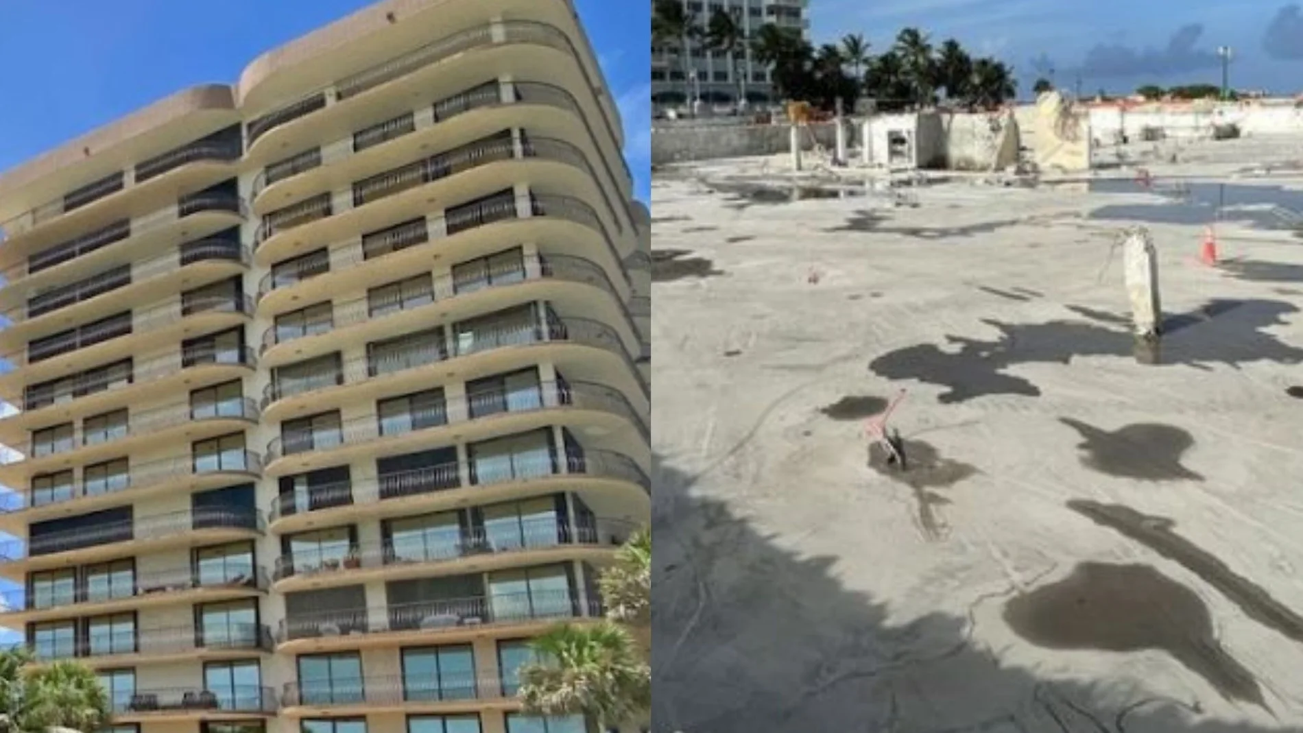 El antes y el después del edificio de Surfside, en Florida.