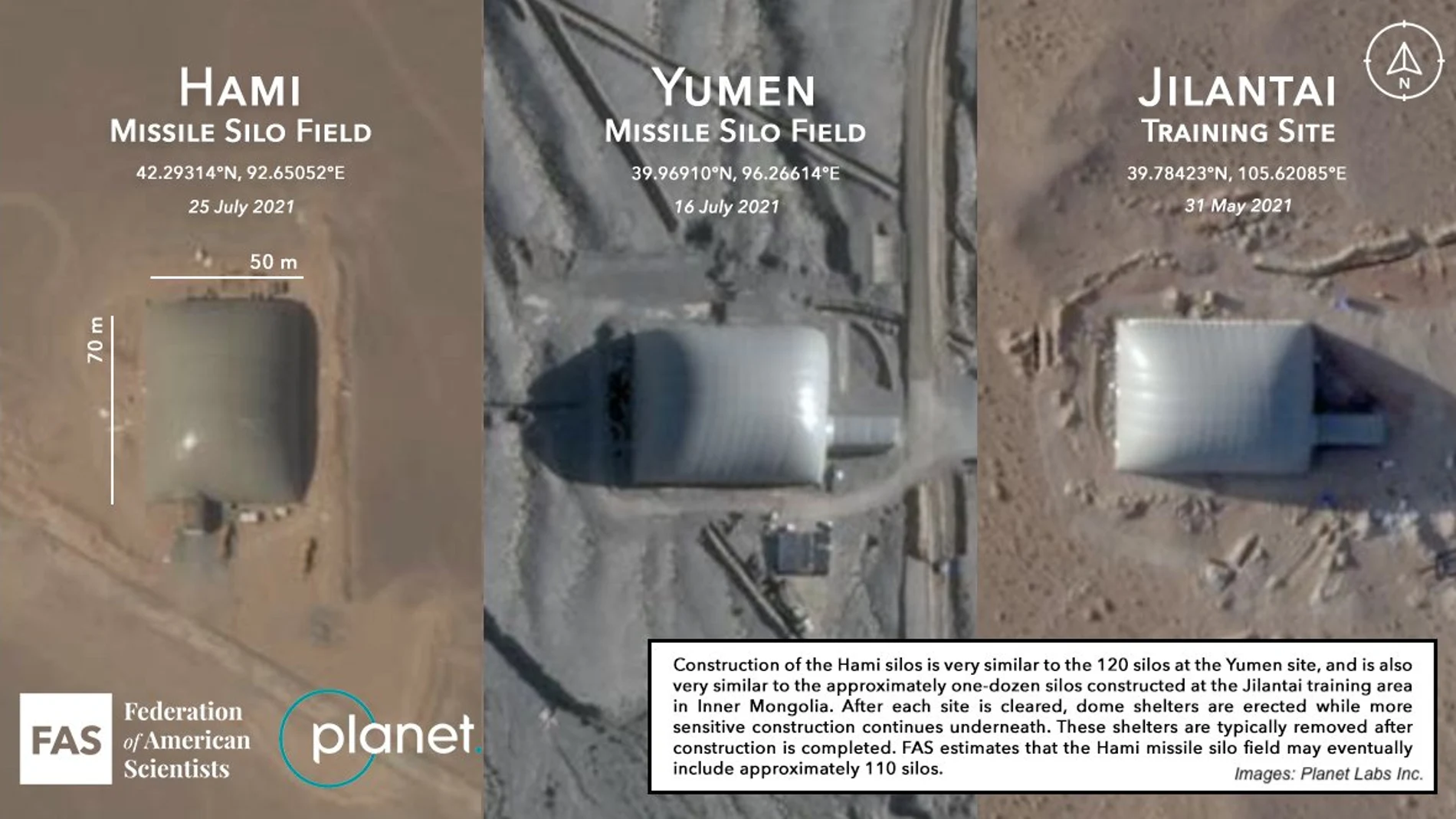 Imágenes de satélite de silos en China analizadas por la Federación de Científicos Americanos
