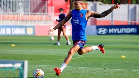 Mario Hermoso en un entrenamiento con el Atlético de Madrid.