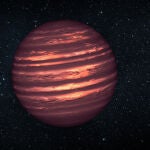 Recreación artística de una enana marrón, con la atmósfera nubosa de un planeta gaseoso y la luz residual de una estrella.