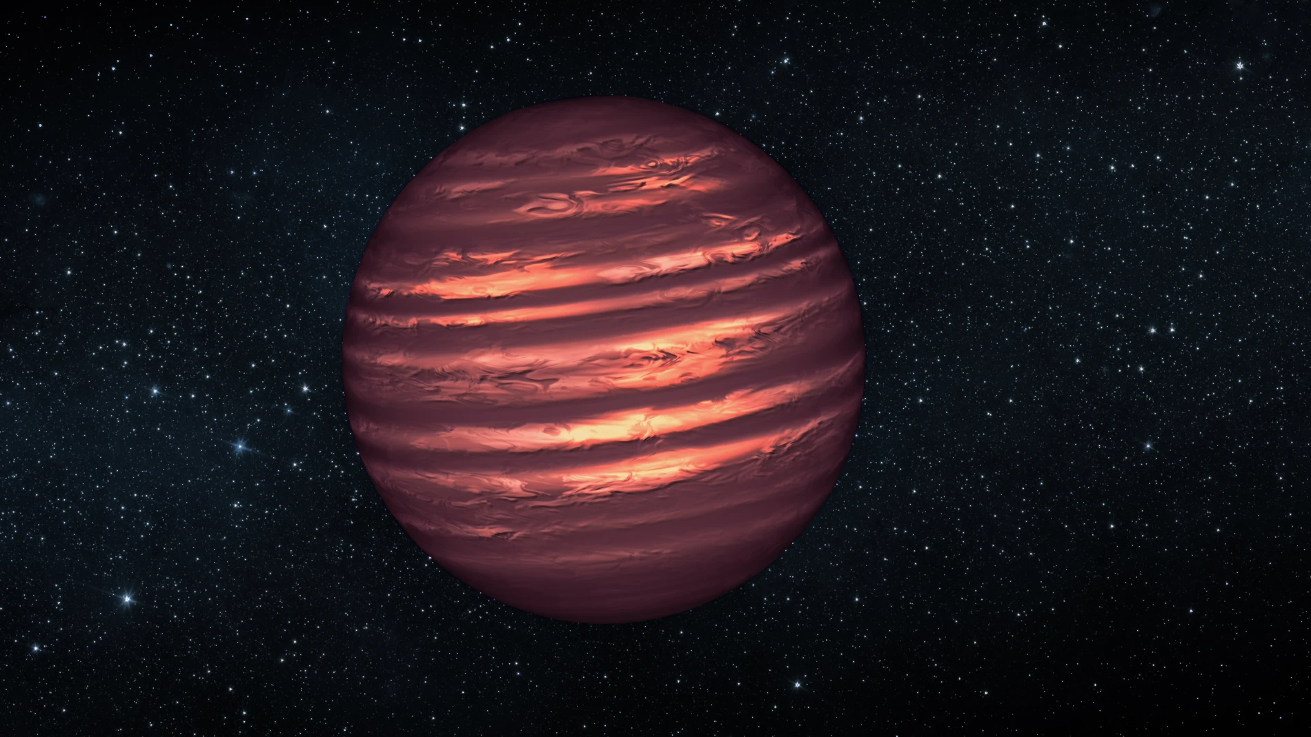 Recreación artística de una enana marrón, con la atmósfera nubosa de un planeta gaseoso y la luz residual de una estrella.