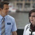 This image released by 20th Century Studios shows Jodie Comer, right, and Ryan Reynolds in a scene from "Free Guy." (20th Century Studios via AP)