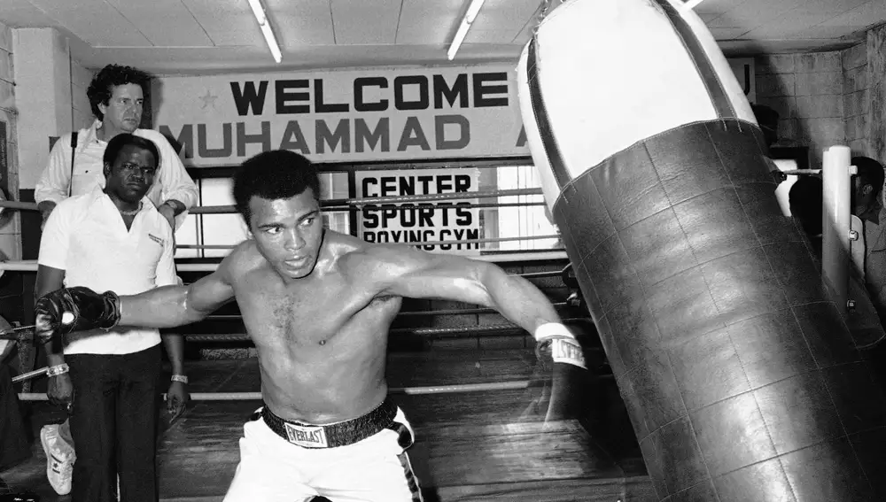 Muhammad Ali en un entrenamiento en 1976