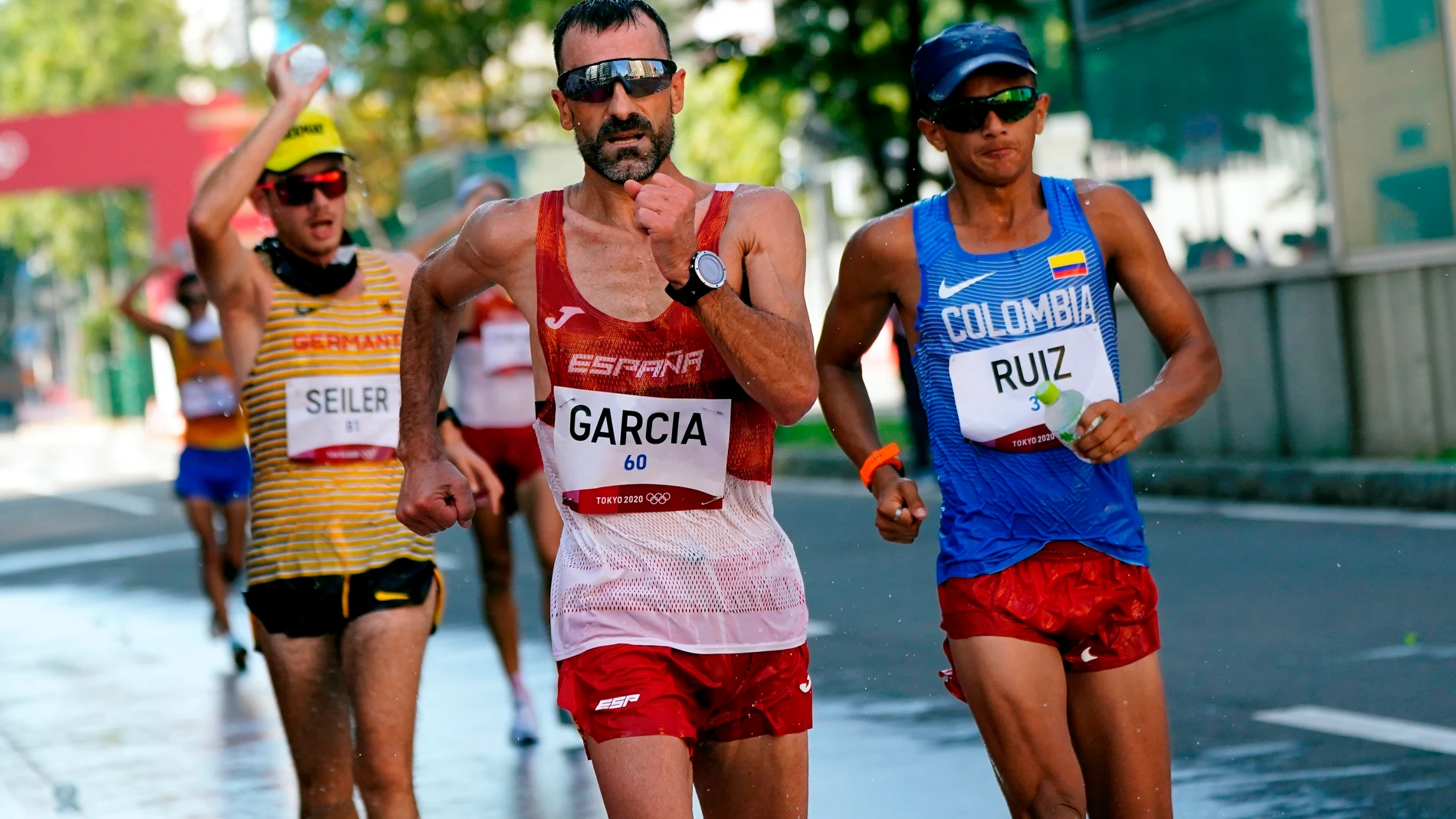 Chuso García Bragado, durante los 50 kilómetros marcha de Tokio 2020, sus octavos Juegos Olímpicos