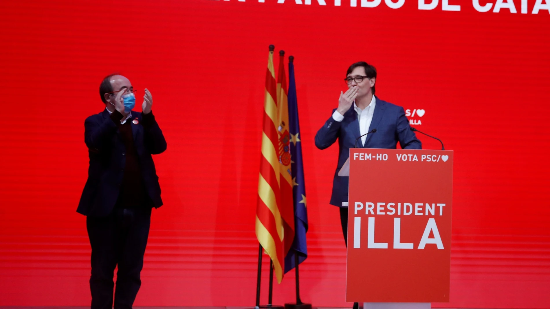 Miquel Iceta y Salvador Illa tras las elecciones catalanas celebradas el pasado febrero