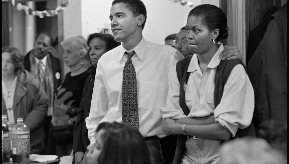 Barack Obama y Michelle Obama en su primera campaña política por el Senado en Illinois (EE.UU)