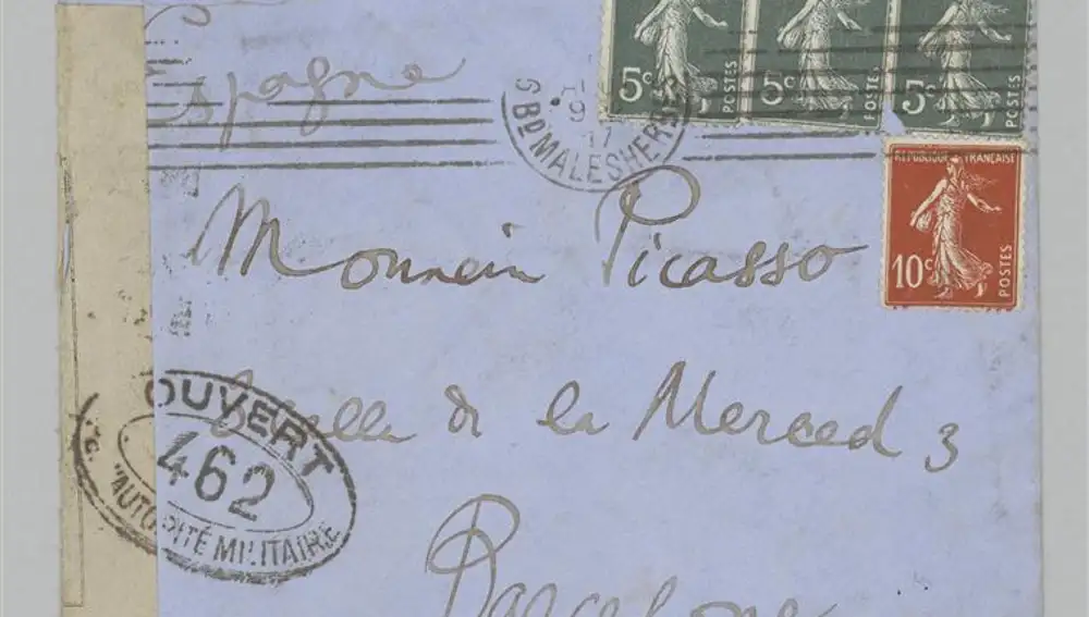 Sobre de una carta enviada por Jean Cocteau a la casa de la familia Picasso en la calle de la Mercè