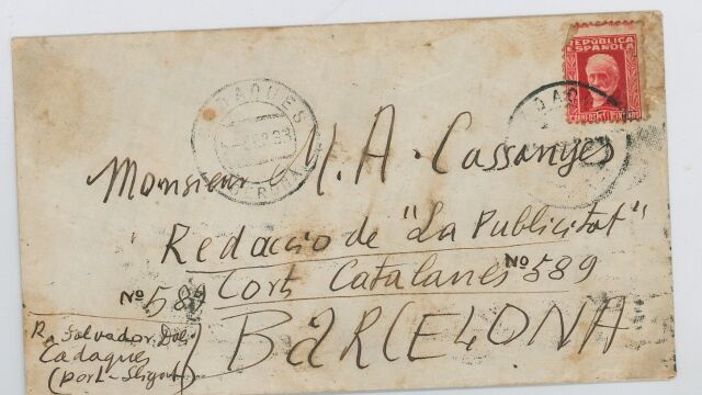 Sobre de una de las cartas de Salvador Dalí a Magí A. Cassanyes