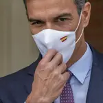 Spanish Prime Minister Pedro Sanchez gestures during his meeting with Chilean President Sebastian Pinera at the Moncloa palace in Madrid, Spain, Tuesday, Sept. 7, 2021. (AP Photo/Manu Fernandez)