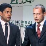 Nasser Al-Khelaïfi, presidente del PSG, y Aleksander Ceferin, presidente de la UEFA.