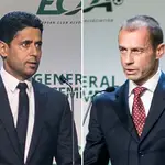Nasser Al-Khelaïfi, presidente del PSG, y Aleksander Ceferin, presidente de la UEFA.