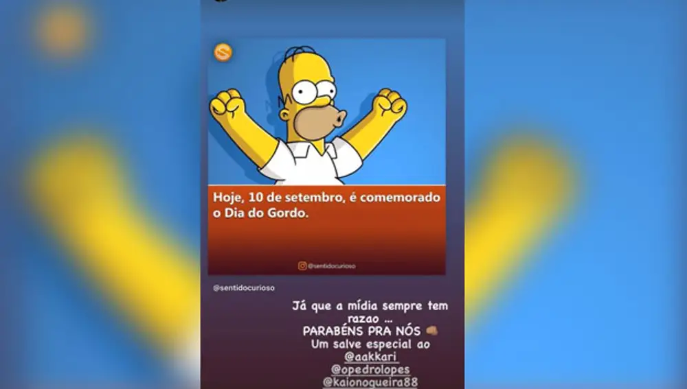 'Storie' publicada por Neymar en Instagram para celebrar el Día del Gordo.