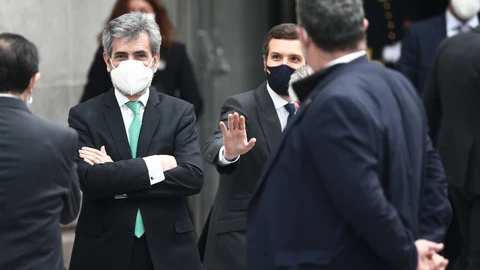 El líder del PP, Pablo Casado, y el presidente del CGPJ, Carlos Lesmes, en una imagen de archivo