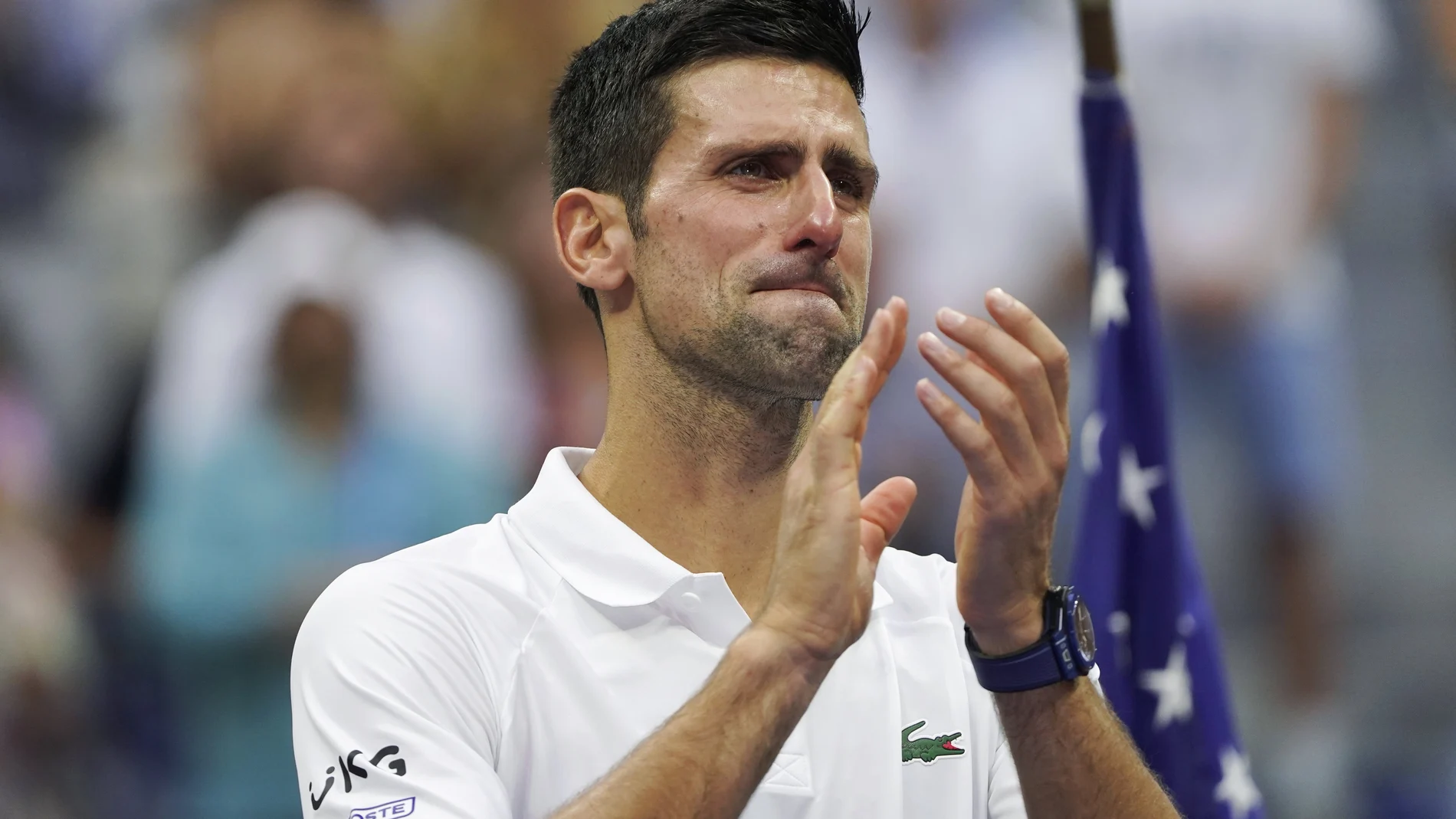 Novak Djokovic, en la ceremonia de entrega de trofeos tras la final del US Open