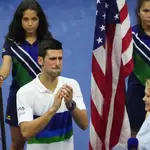 Djokovic, durante la ceremonia de entrega de trofeos del US Open