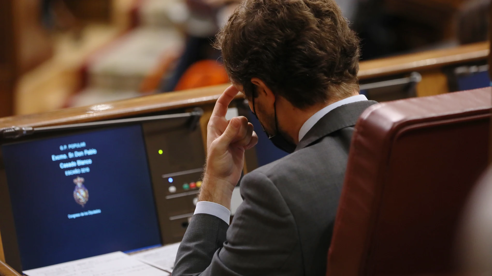 El líder del PP, Pablo Casado, ayer durante la primera sesión de control al Gobierno en el Congreso