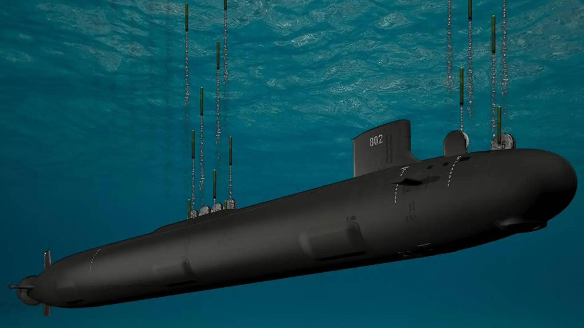 Imagen renderizada de un submarino tio Virginia desarrollado en EEUU