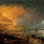 Pintura que recrea la erupción del Monte Vesubio, en Pompeya, el año 79 a.C.