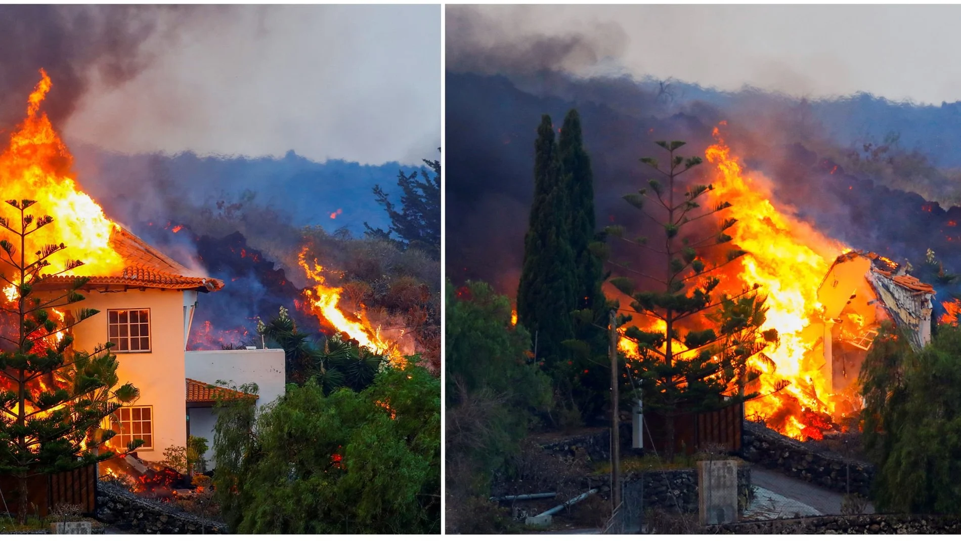 Una casa se incendia tras ser alcanzada por la lava