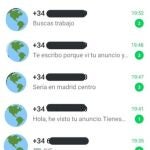En pocos minutos, el WhatsApp de la presunta demandante de empleo se llena de mensajes con proposiciones sexuales