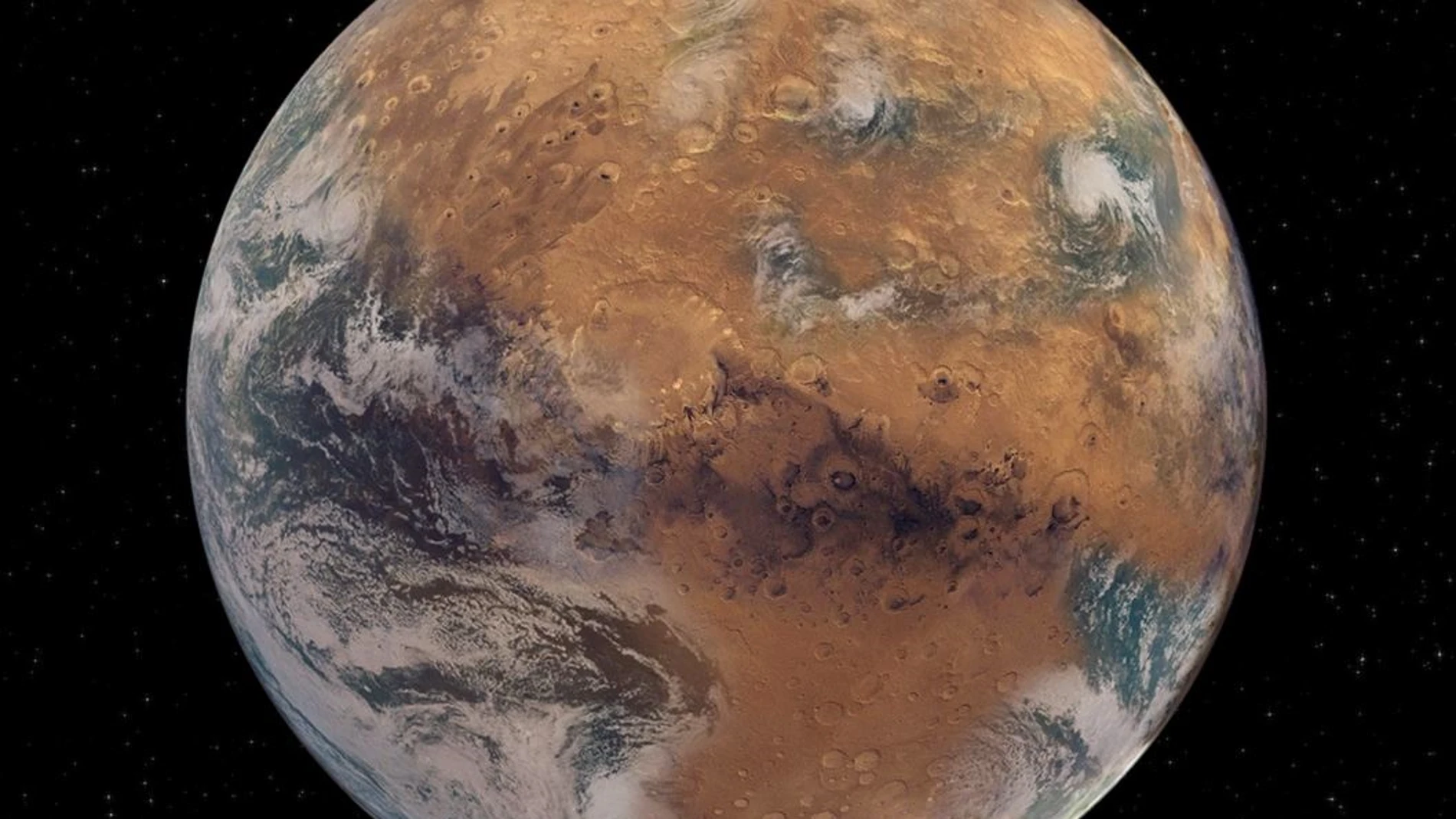 Interpretación artística de un Marte con agua superficial similar a la de la Tierra.NASA EARTH OBSERVATORY/JOSHUA ST21/09/2021