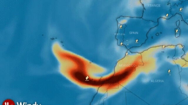 Avance de la nube tóxica desde La Palma hasta la Península