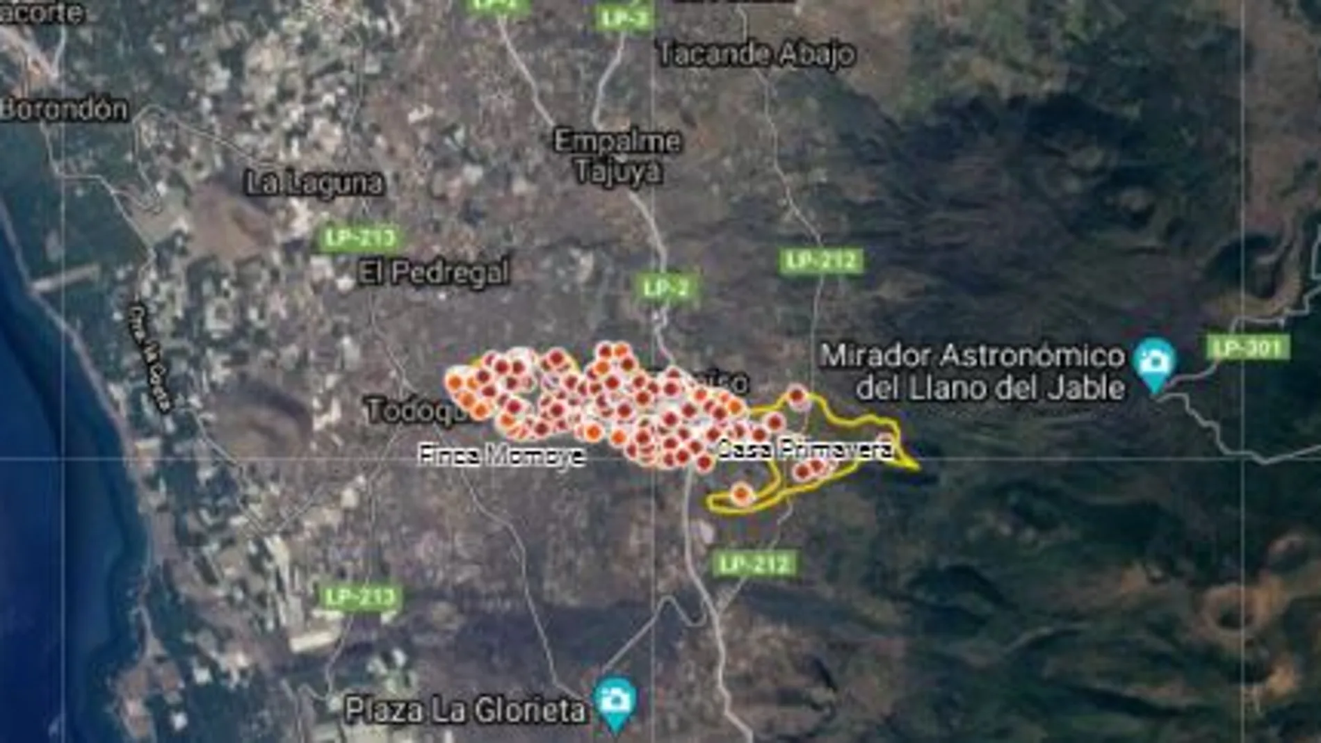 Mapa de los edificios destruidos por la lava
