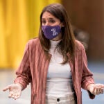 La ministra de Igualdad, Irene Montero, durante un encuentro con mujeres deportistas de Alcorcón