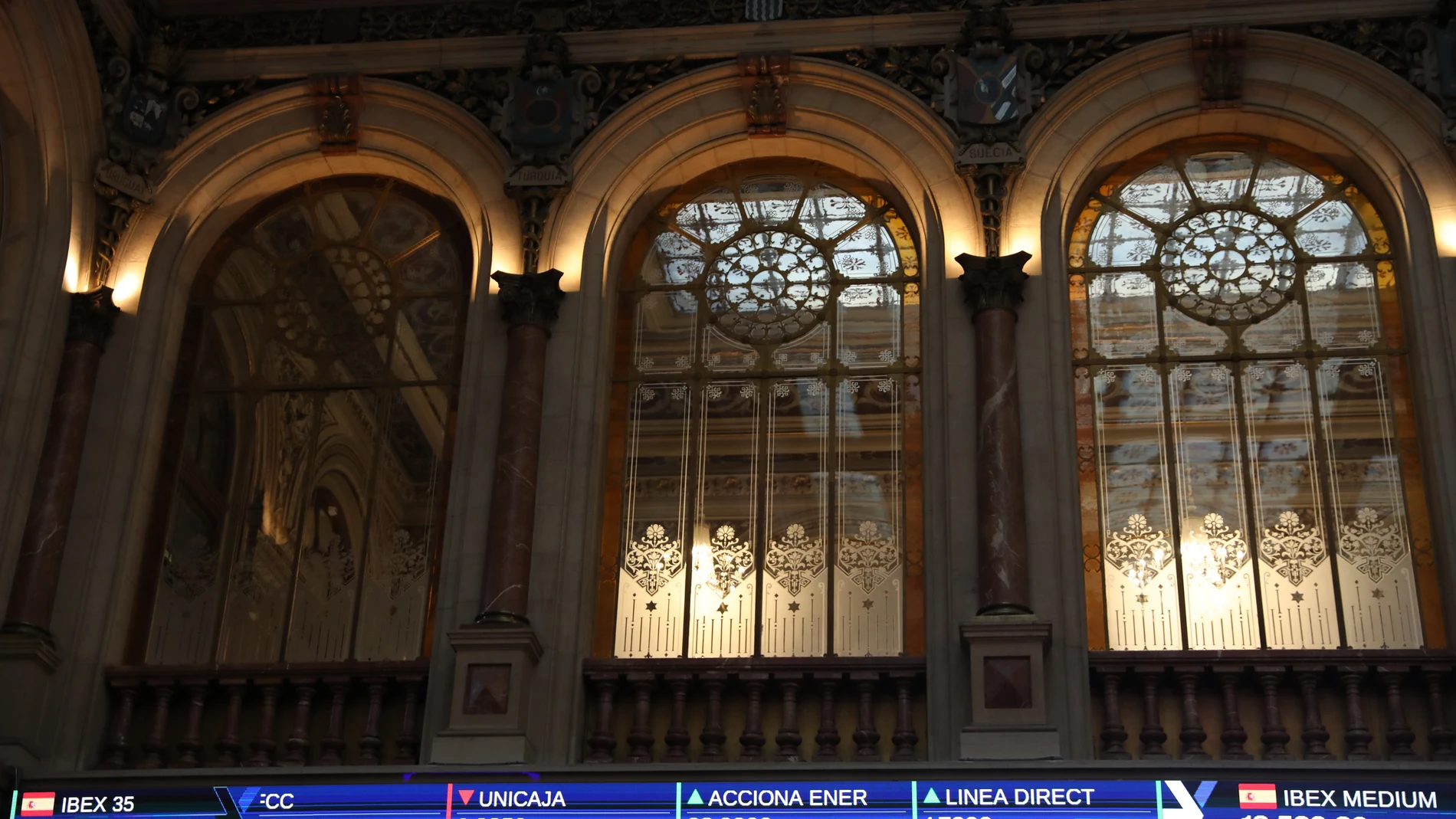 Valores del Ibex 35 en el Palacio de la Bolsa