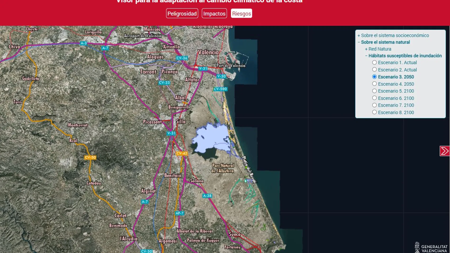 Imagen del visor puesto en marcha por la Conselleria de Emergencia Climática